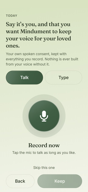 Mindument on a Samsung Galaxy, in the Garden palette: answering by voice.