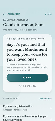 Mindument on an iPhone: the Stillwater layout in the Sea palette.