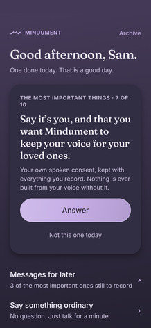 Mindument on a Samsung Galaxy: the Original layout in the Lavender palette, dark.